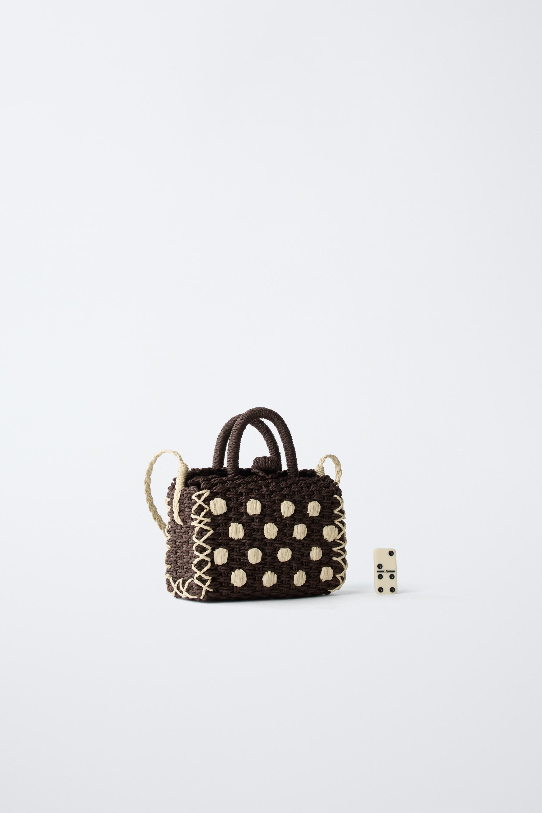 RAFFIA EFFECT POLKA DOT CROSSBODY BAG